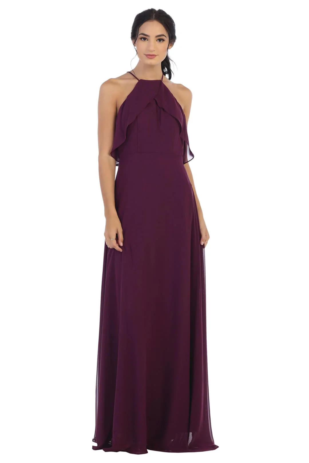 Eva USA 3315 Long Bridesmaids Ruffle Halter Chiffon Dress - Image 9