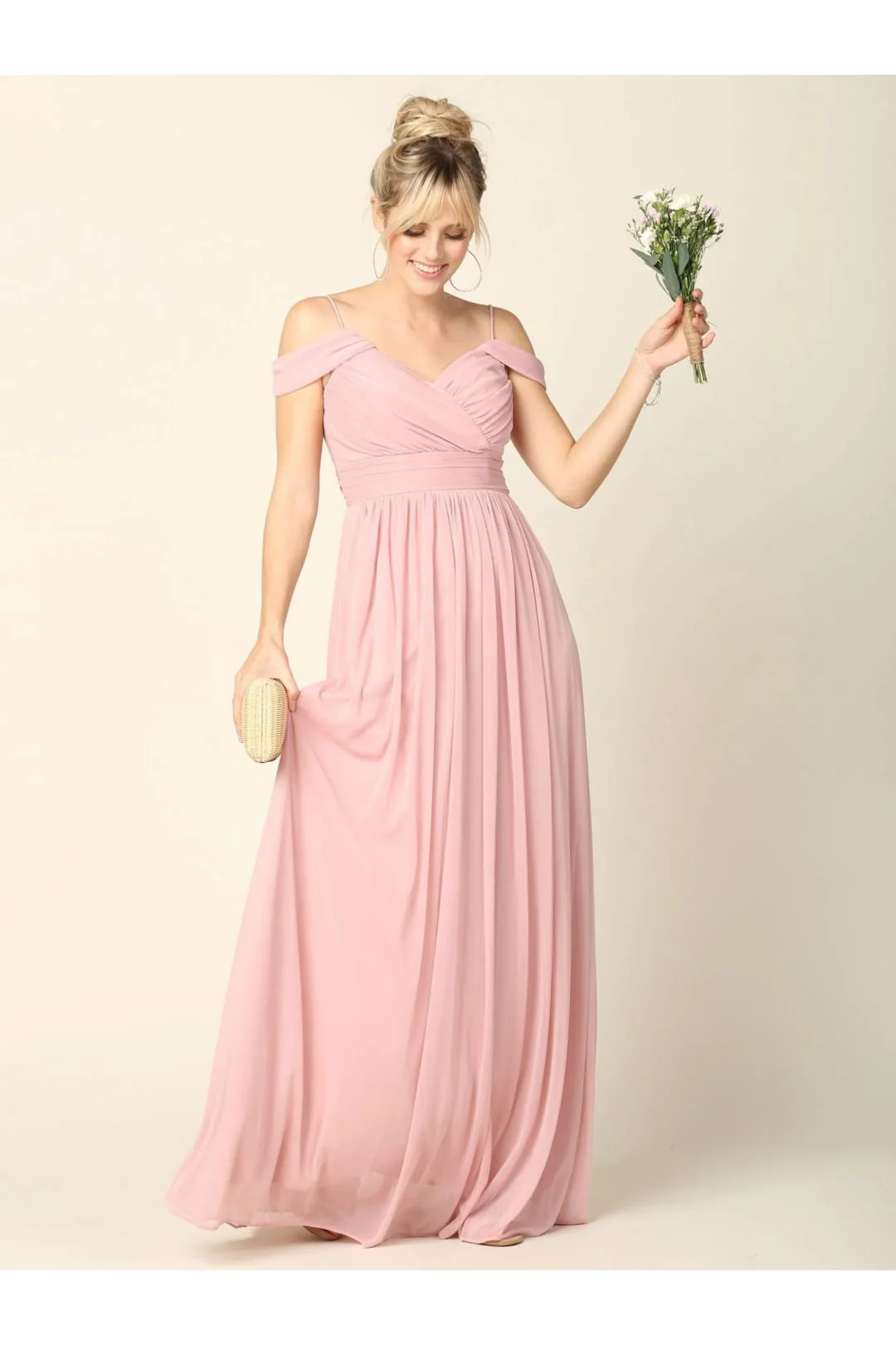 Eva USA 3323 Long Off-Shoulder Bridesmaids Pleated Dress - Image 12