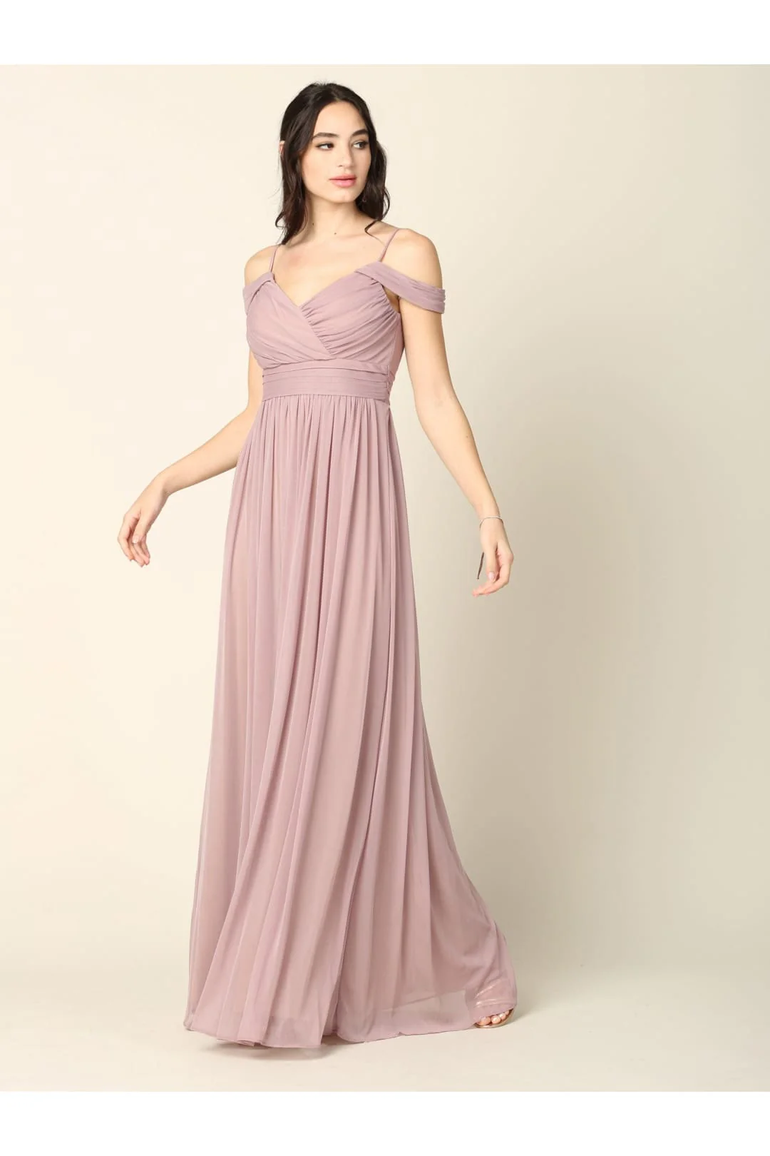 Eva USA 3323 Long Off-Shoulder Bridesmaids Pleated Dress - Image 2