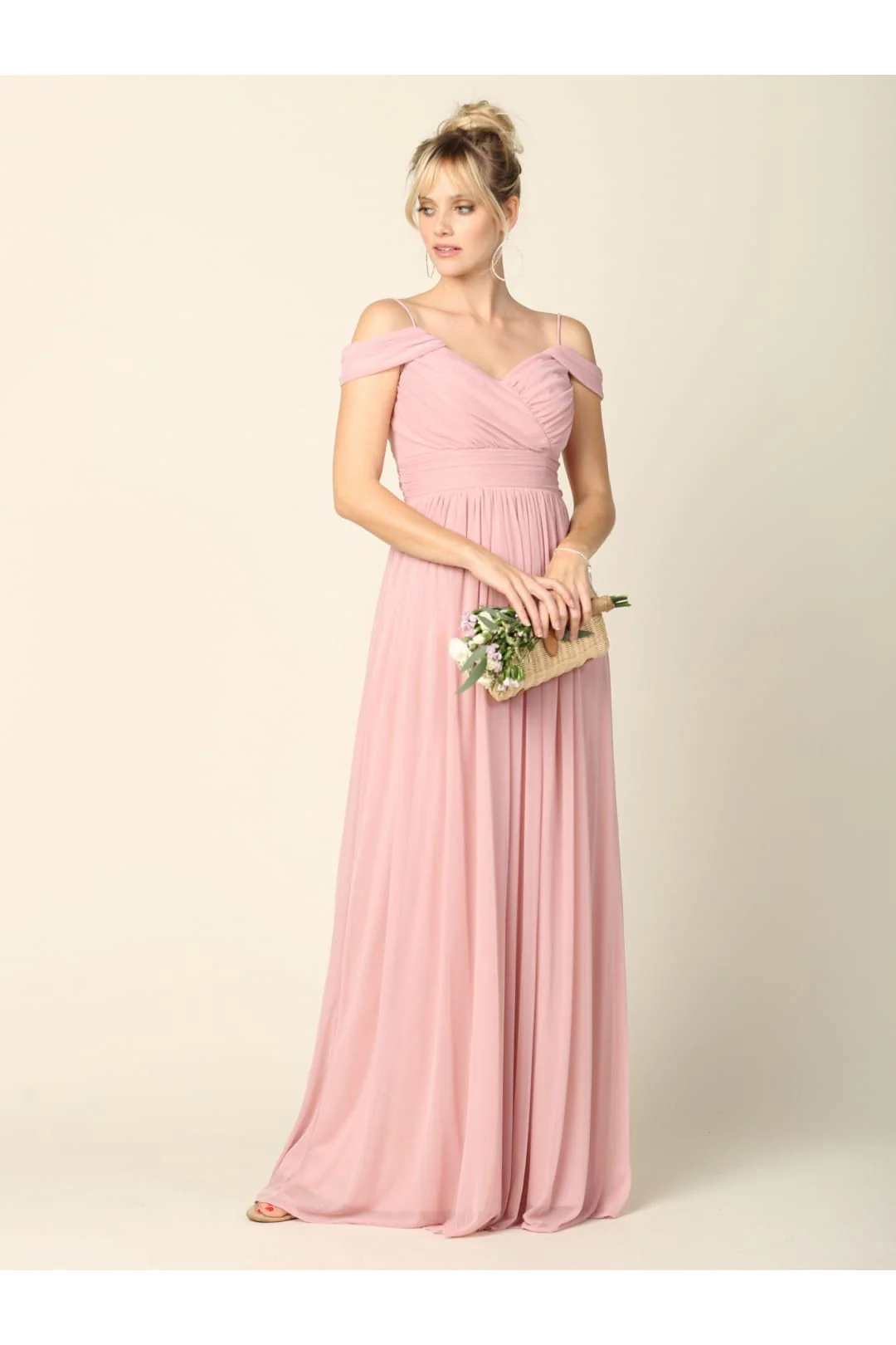 Eva USA 3323 Long Off-Shoulder Bridesmaids Pleated Dress - Image 3