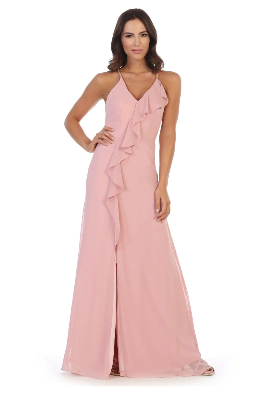 Eva USA 3326 Long Formal Ruffled Chiffon Bridesmaids Dress - Image 4