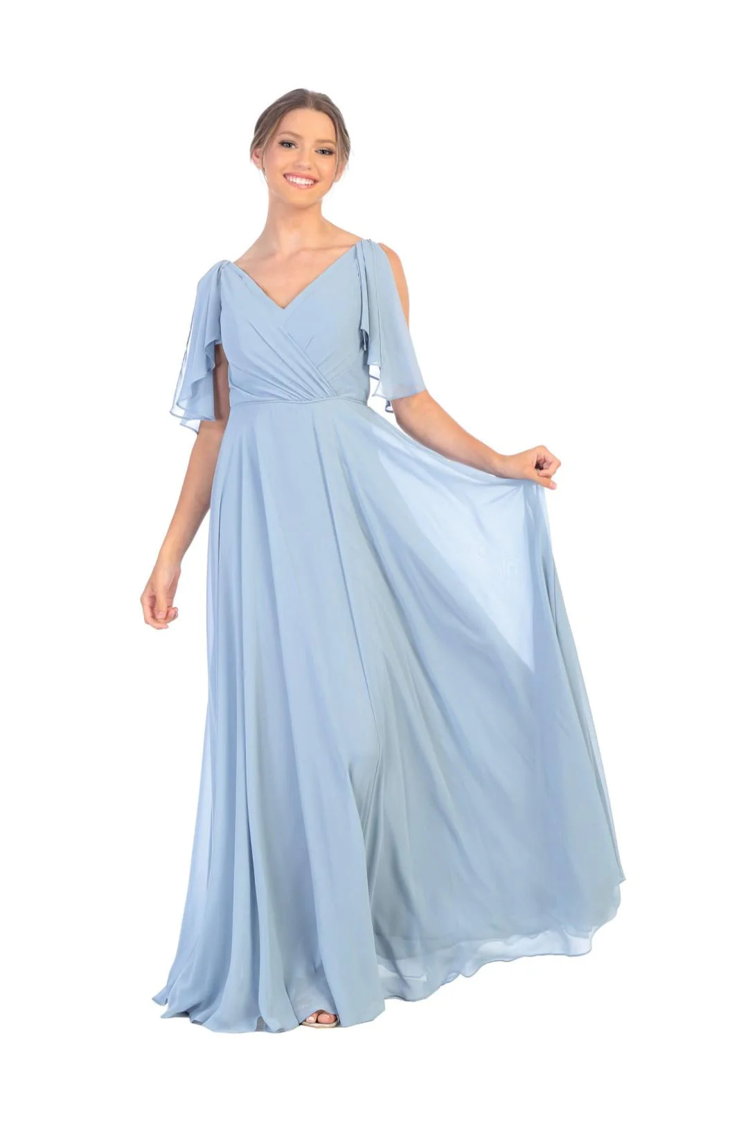 Eva USA 3345 Long Formal Flutter Sleeves Bridesmaids Dress - Image 6