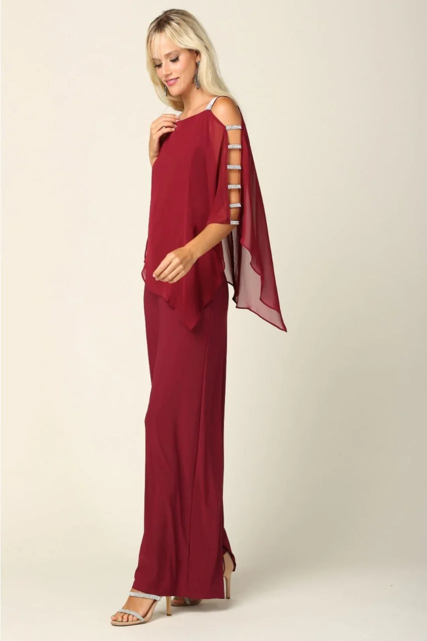 Eva USA 3381 Cape Overlay Stretch Jersey Formal Jumpsuit - Image 12