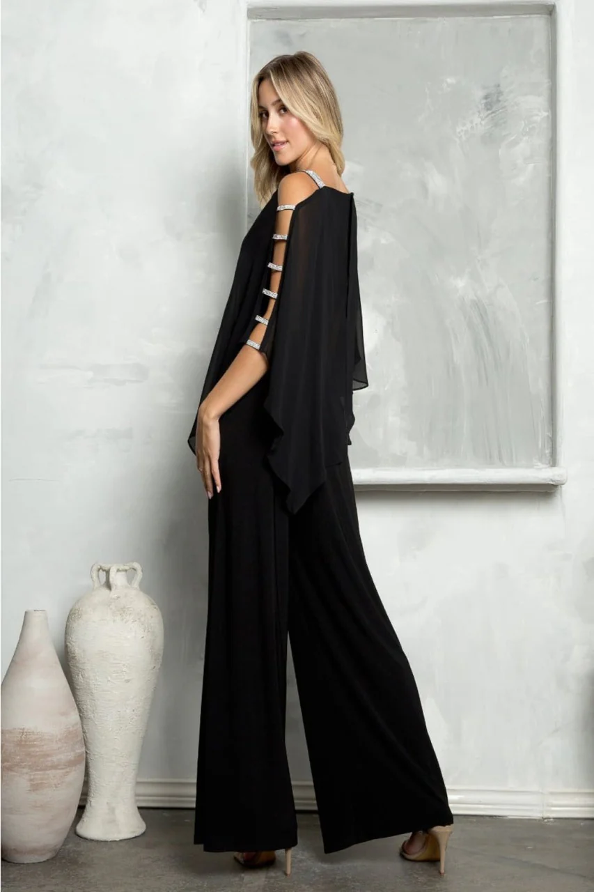 Eva USA 3381 Cape Overlay Stretch Jersey Formal Jumpsuit - Image 7