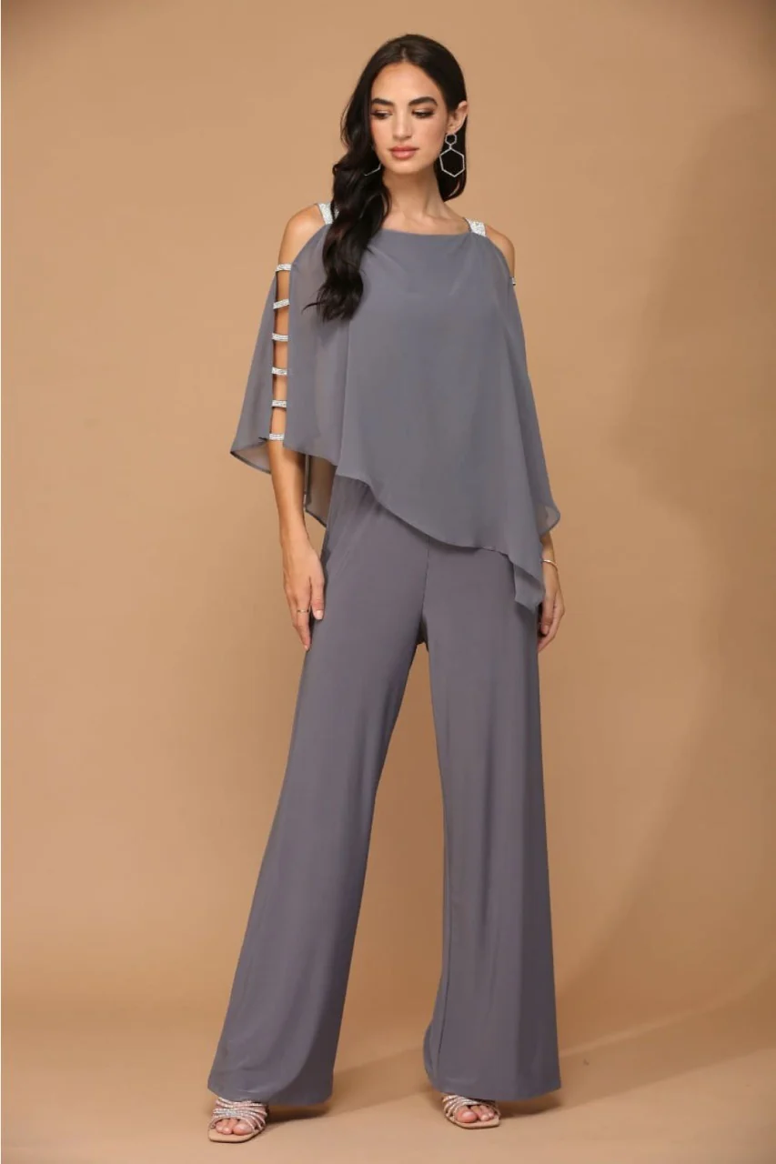 Eva USA 3381 Cape Overlay Stretch Jersey Formal Jumpsuit - Image 9