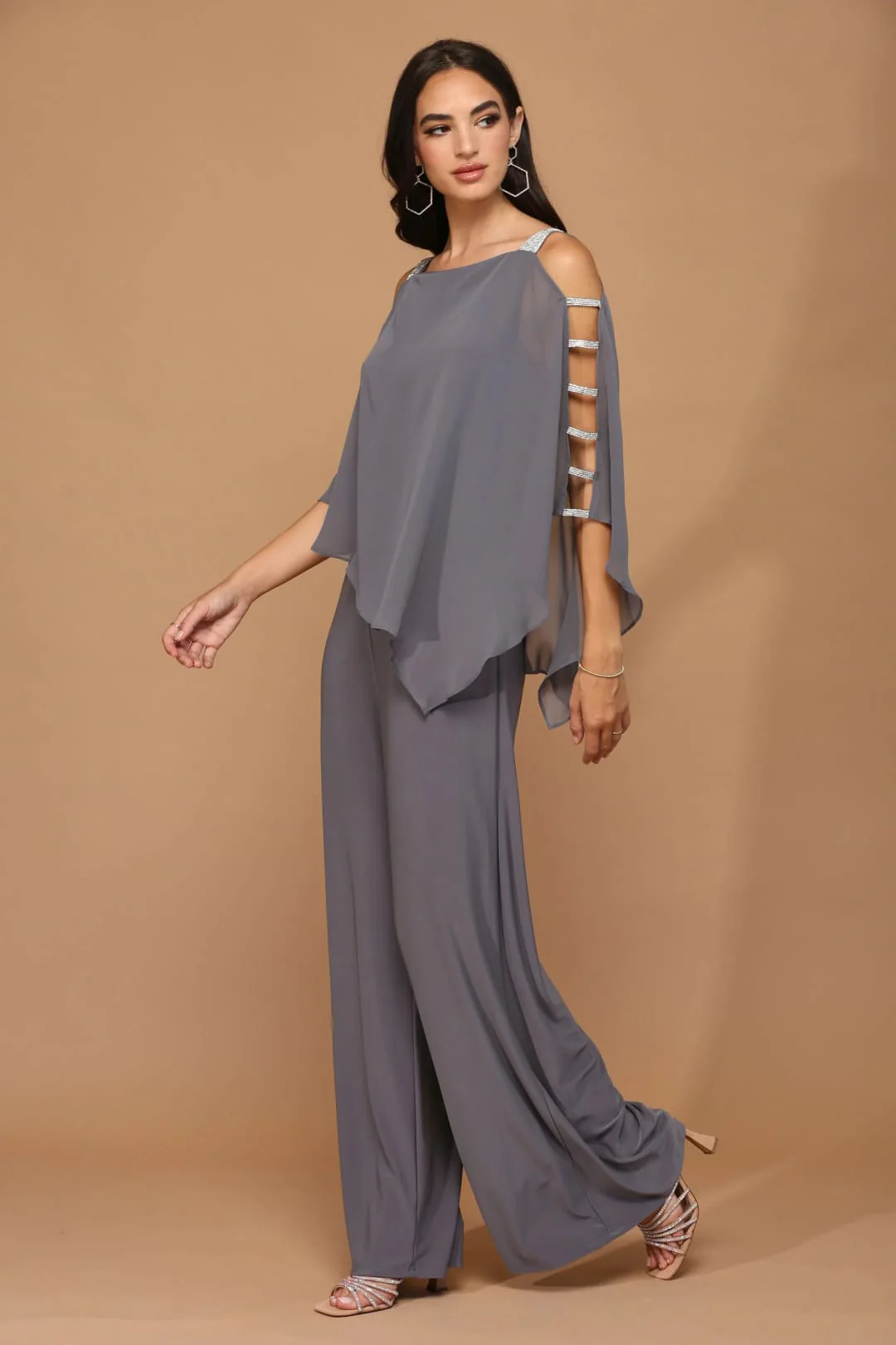 Eva USA 3381 Formal Chiffon Cape Overlay Jumpsuit - Image 14
