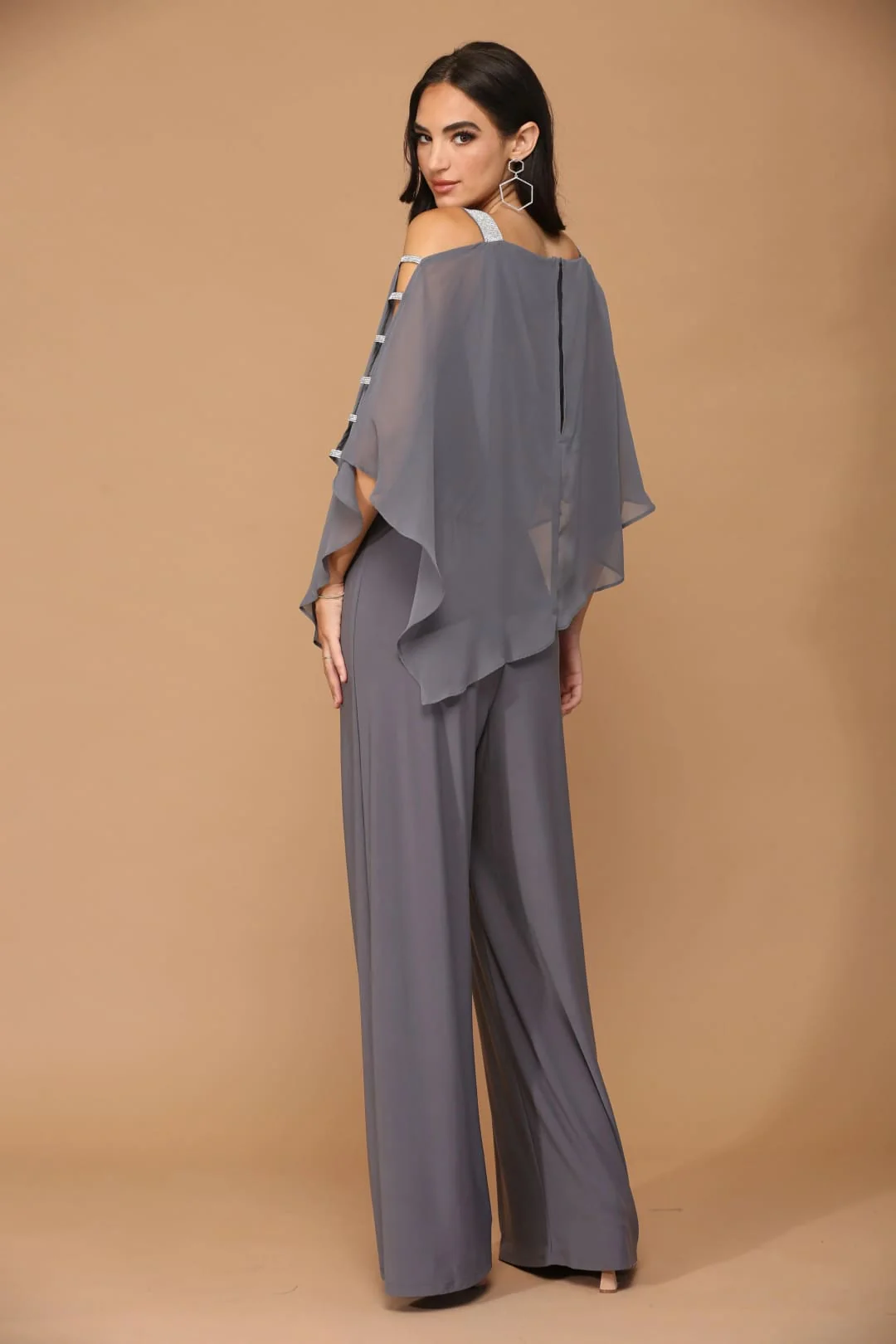 Eva USA 3381 Formal Chiffon Cape Overlay Jumpsuit - Image 15