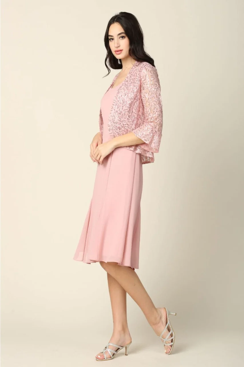 Eva USA 3385 Mother of the Bride Knee Length 2 Pc Dress with Jacket - Image 3