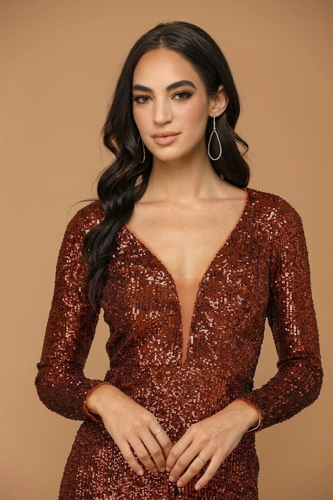 Eva USA 3390 Long Sleeve Sequins Short Cocktail Dress - Image 6