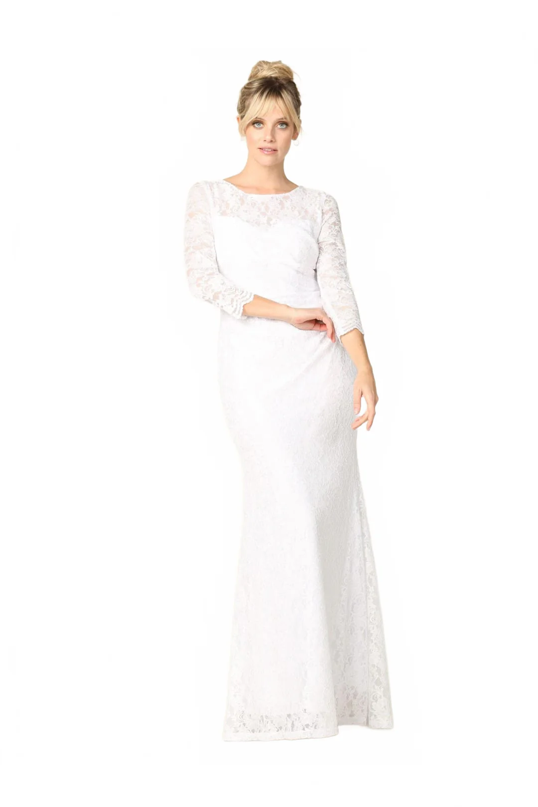 Eva USA 3397 Simple Long 3/4 Sleeve Lace Wedding Dress - Image 3