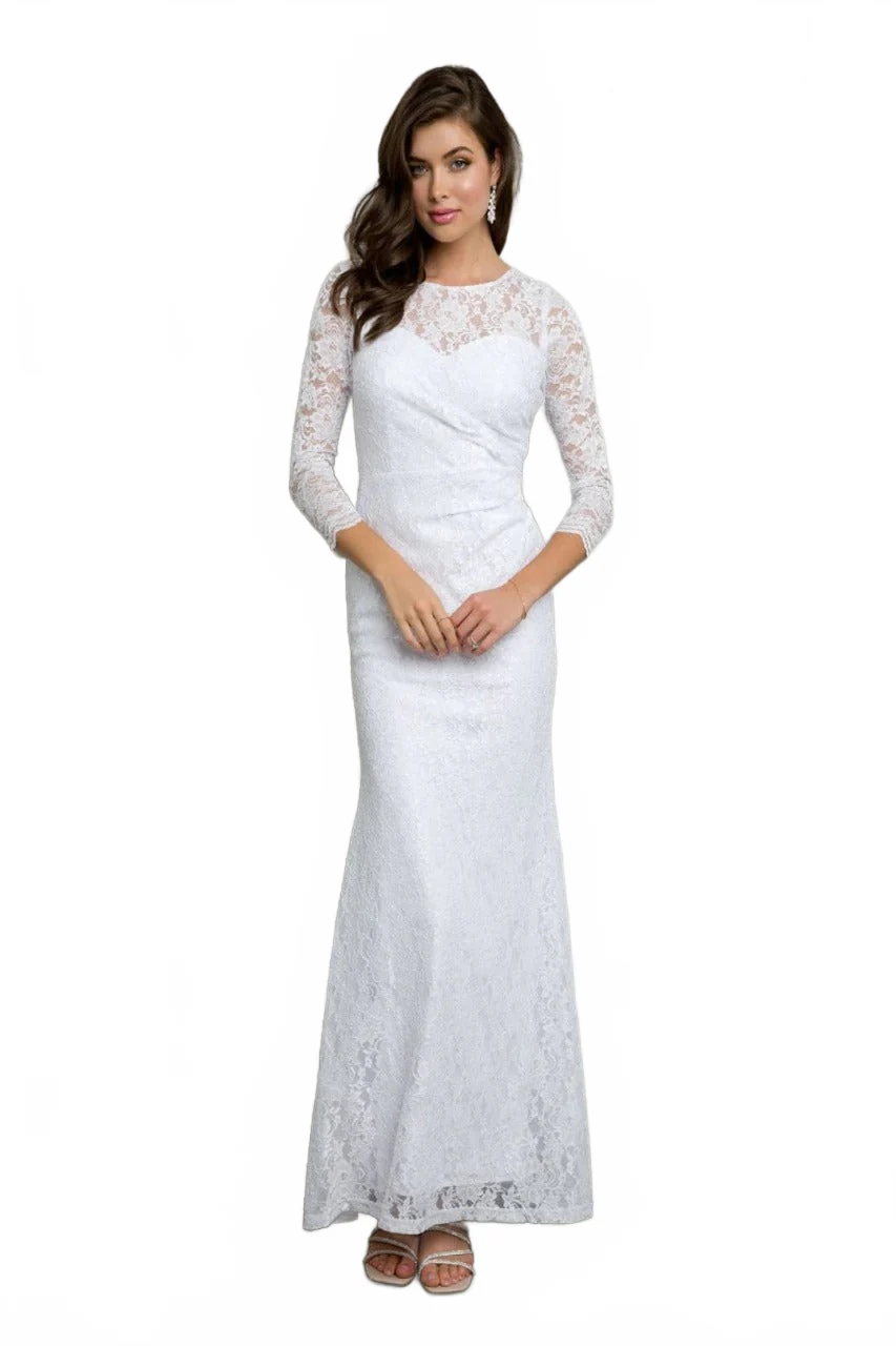 Eva USA 3397 Ruched 3/4 Sleeve White Wedding Dress - Image 4