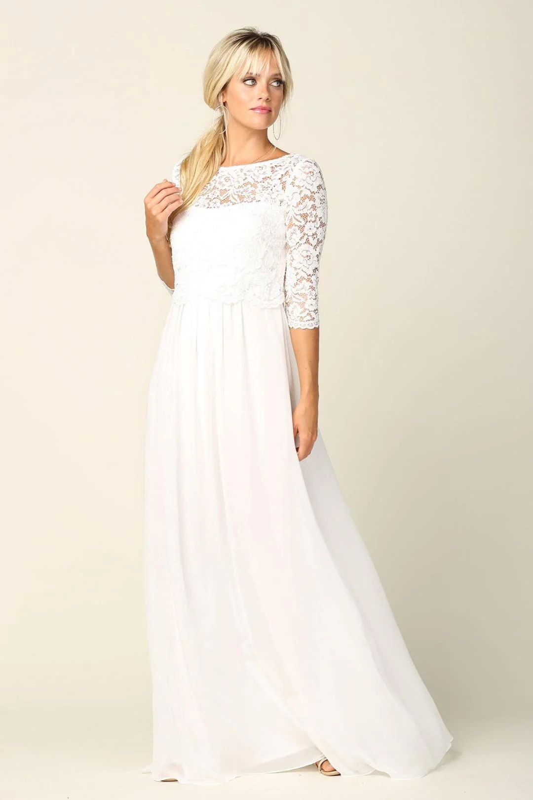 Eva USA 3399 Long 3/4 Sleeve Mother of the Bride Chiffon Dress - Image 3