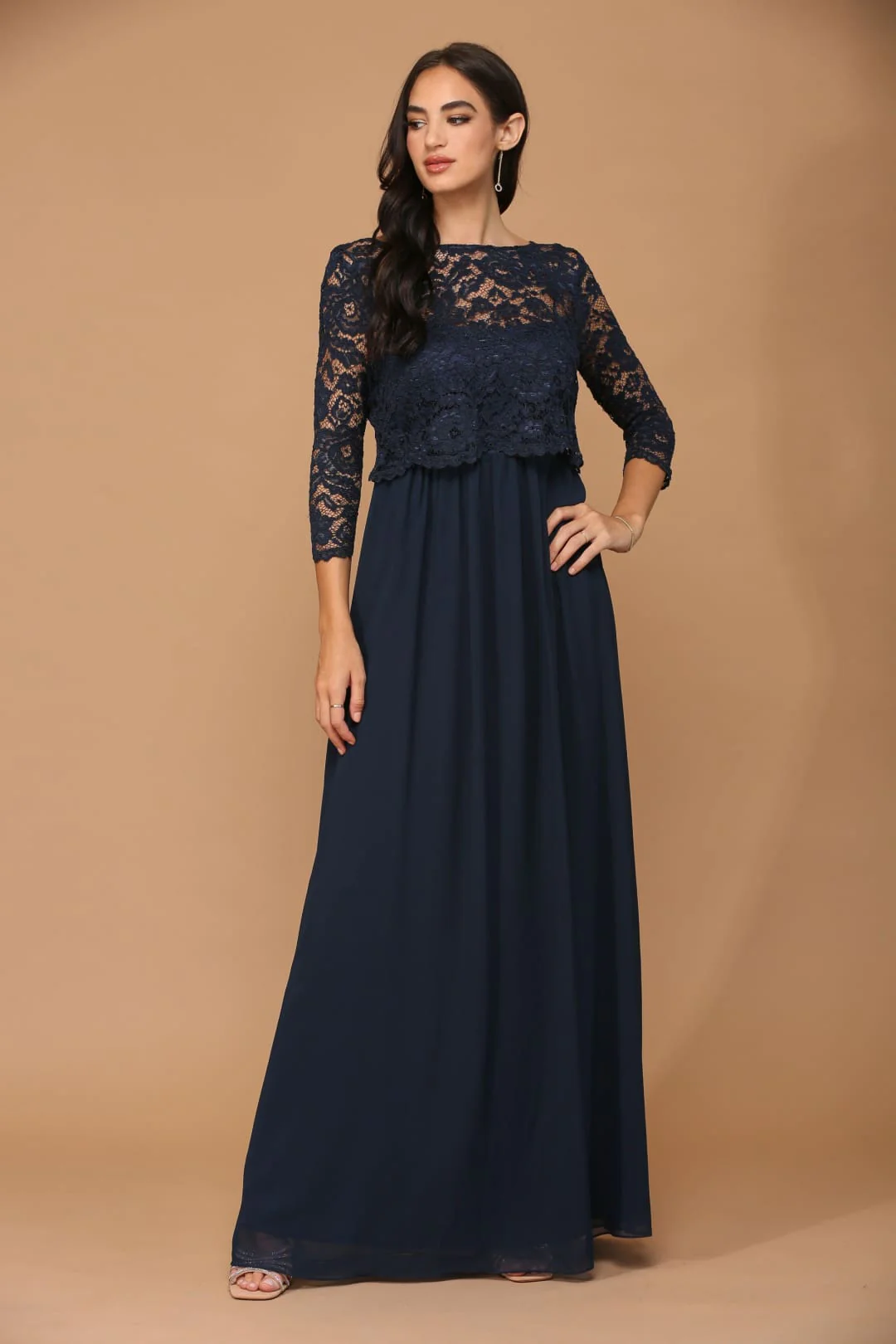 Eva USA 3399 Long 3/4 Sleeve Mother of the Bride Chiffon Dress - Image 4