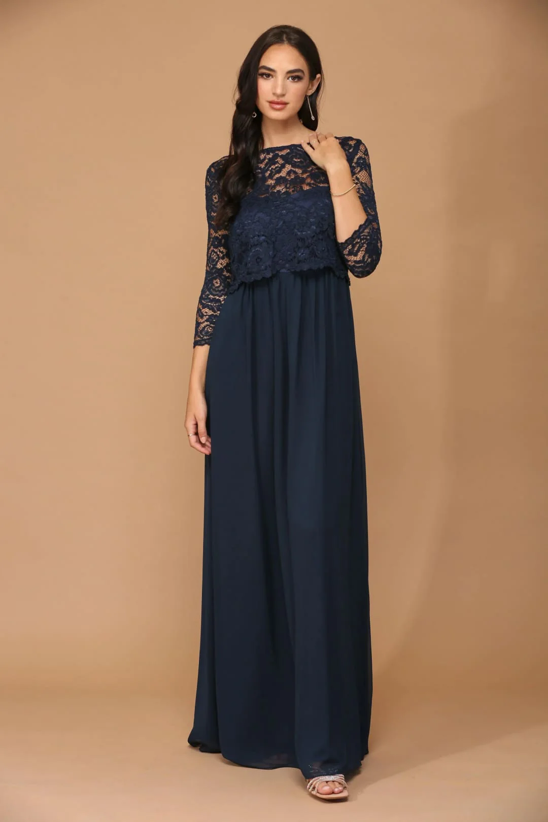 Eva USA 3399 Long 3/4 Sleeve Mother of the Bride Chiffon Dress - Image 5