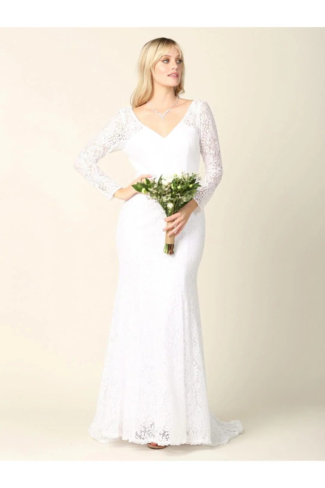 Eva USA 3407 Simple Long Sleeve Lace Wedding Dress - Image 6