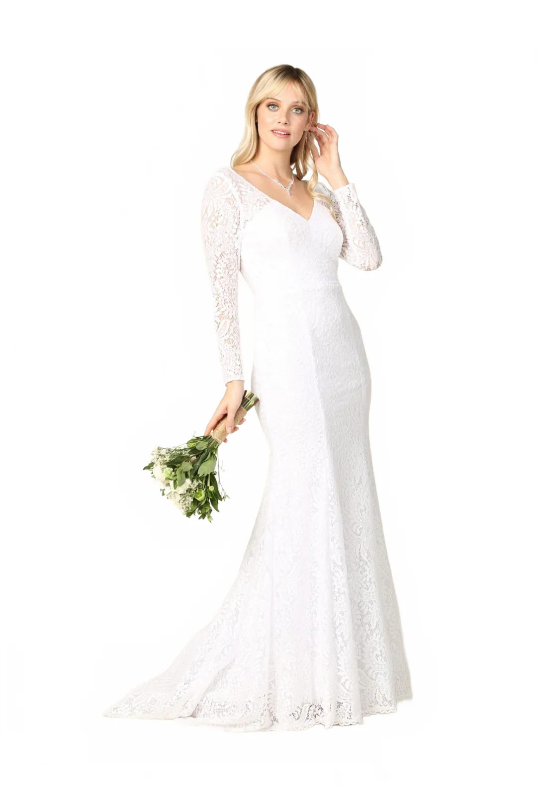 Eva USA 3407 Simple Long Sleeve Lace Wedding Dress - Image 8
