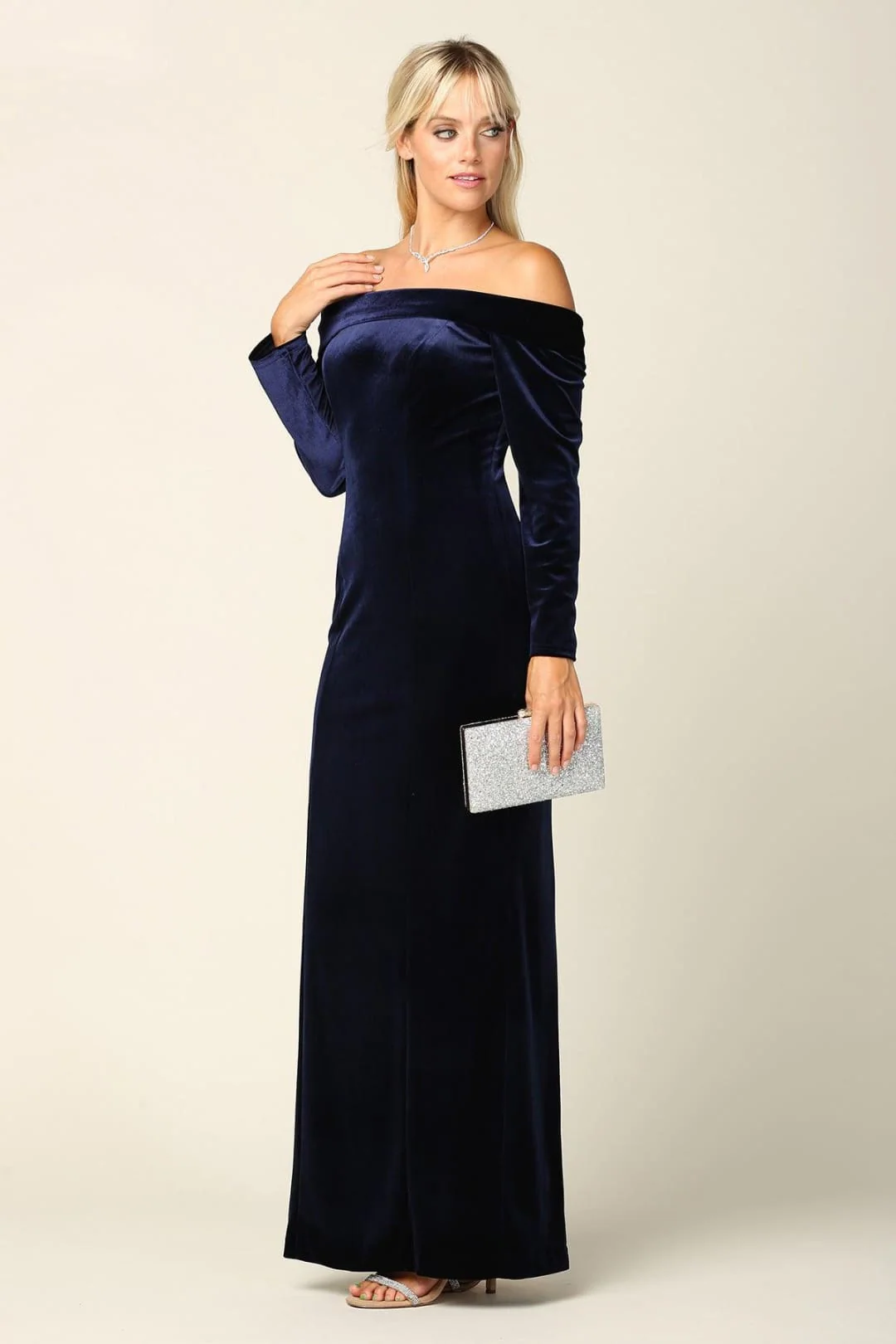Eva USA 3424 Long Off-Shoulder Formal Velvet Dress