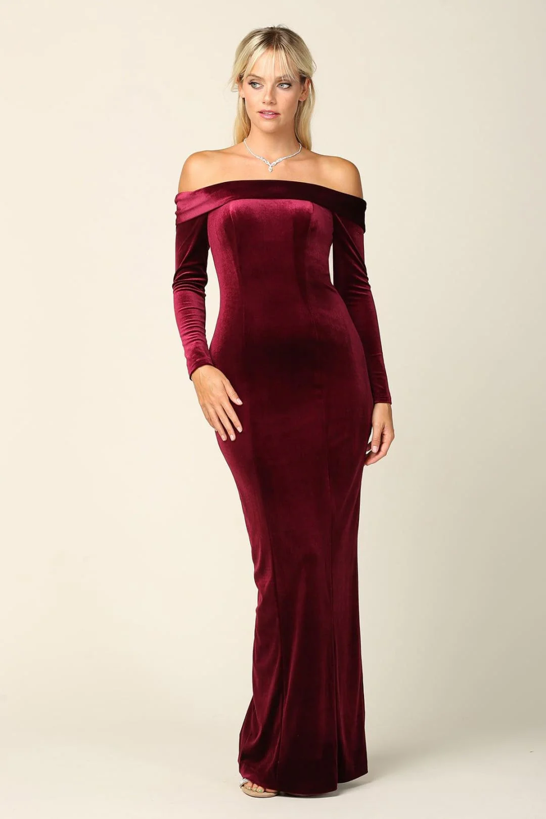 Eva USA 3424 Long Off-Shoulder Formal Velvet Dress - Image 3