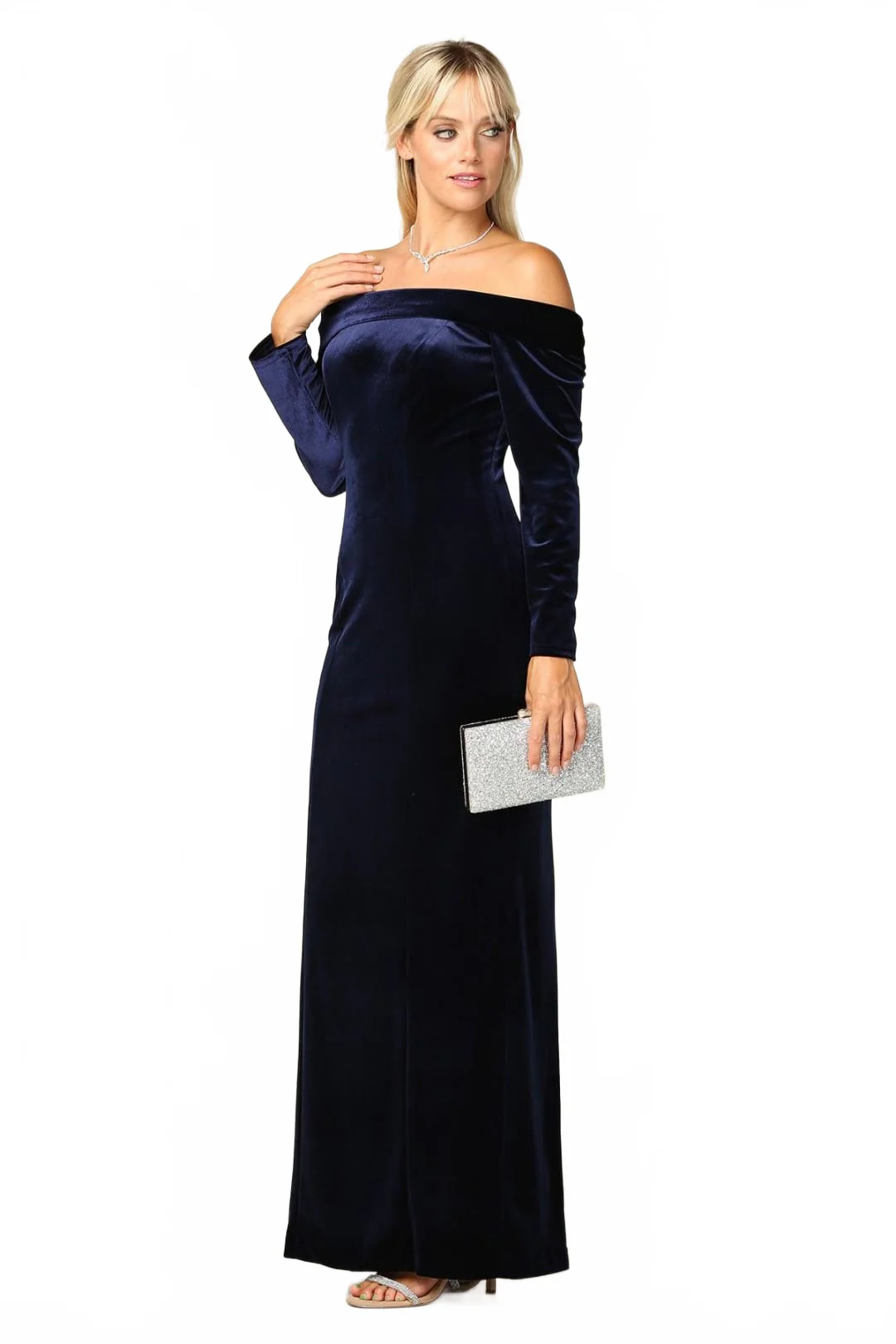 Eva USA 3424 Long Off-Shoulder Formal Velvet Dress - Image 7