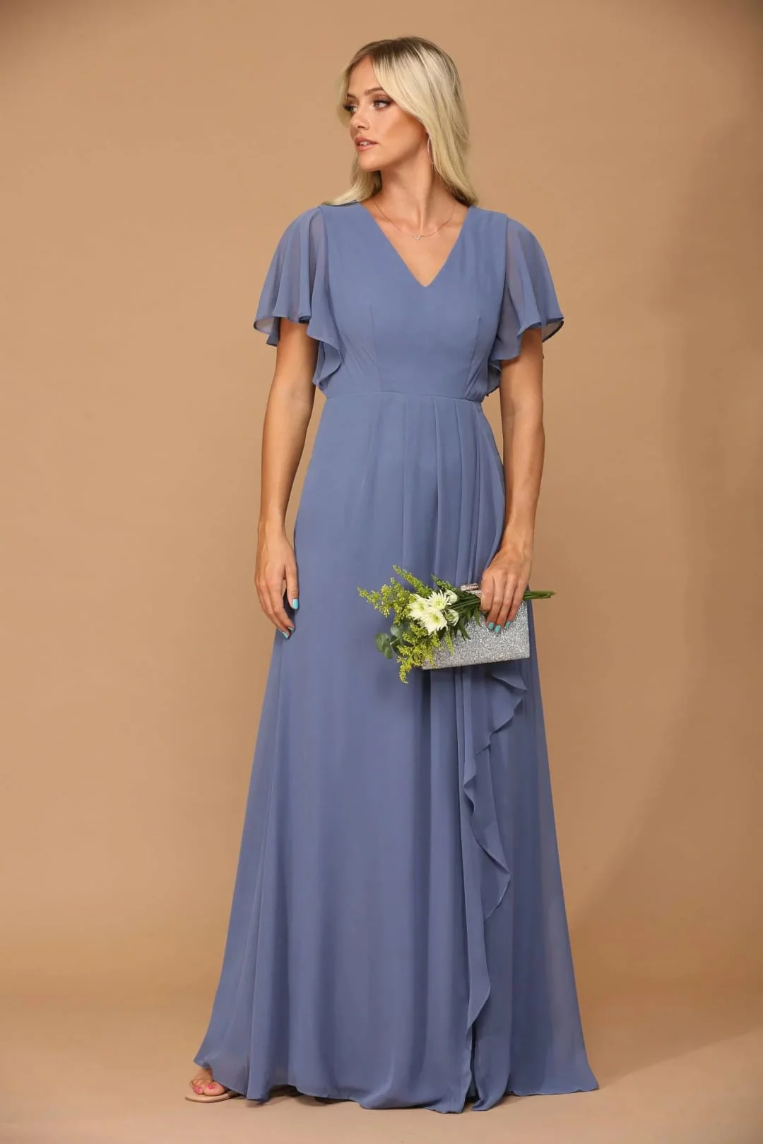 Eva USA 3442 Long Formal Ruffle Sleeve Chiffon Evening Dress - Image 12