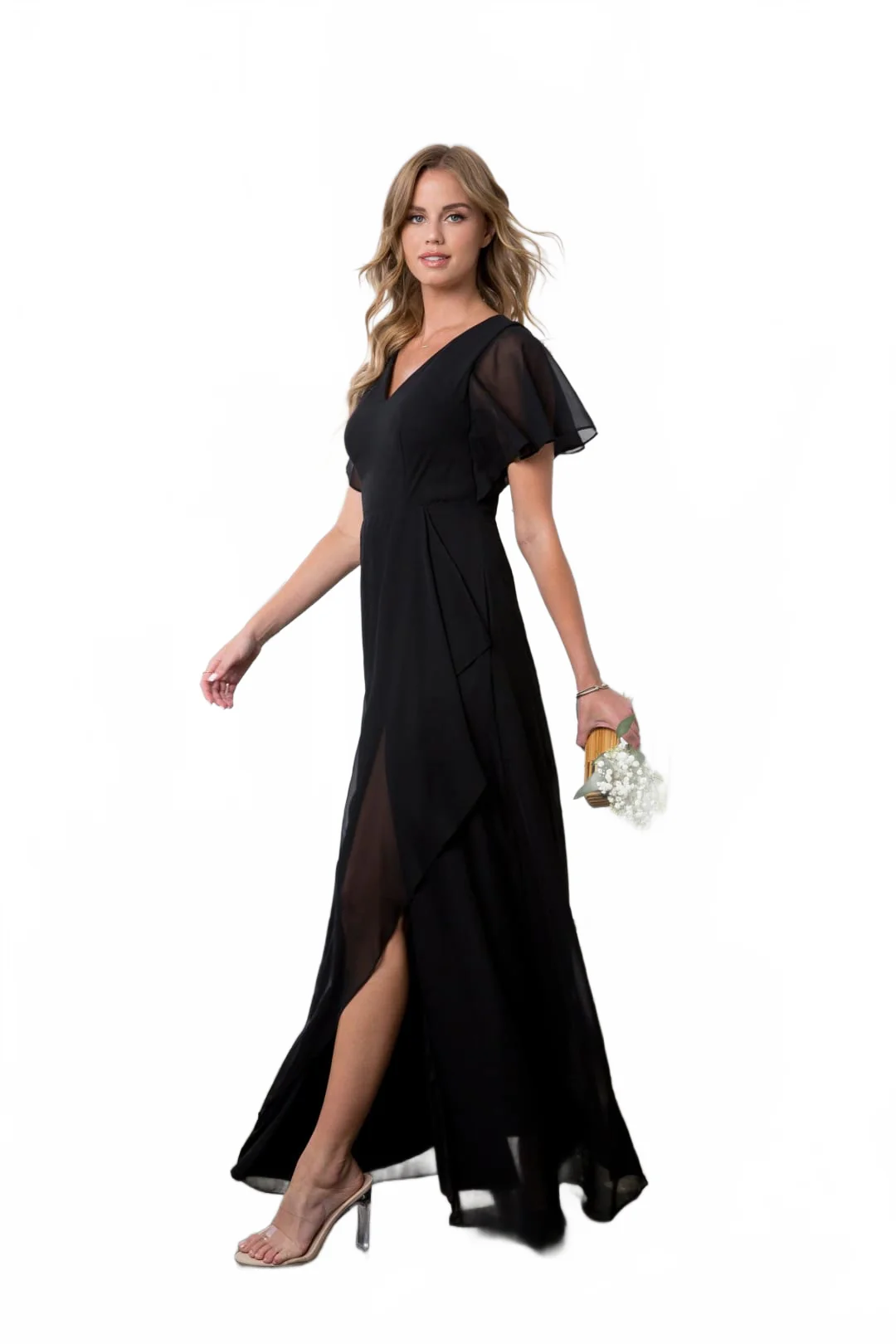 Eva USA 3442 Long Formal Ruffle Sleeve Chiffon Evening Dress - Image 15