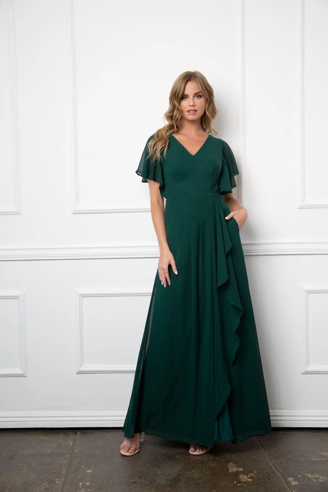 Eva USA 3442 Long Formal Ruffle Sleeve Chiffon Evening Dress - Image 4