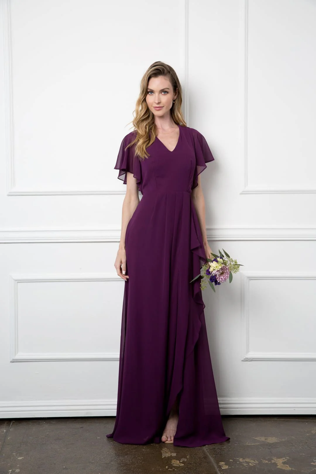 Eva USA 3442 Long Formal Ruffle Sleeve Chiffon Evening Dress - Image 6