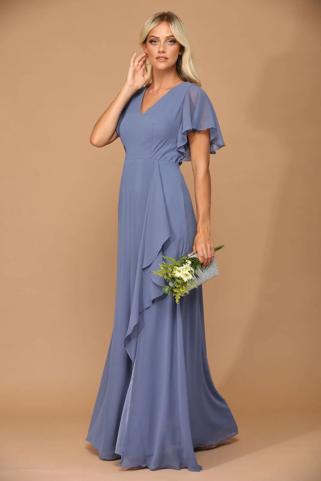 Eva USA 3442 Long Formal Ruffle Sleeve Chiffon Evening Dress - Image 7