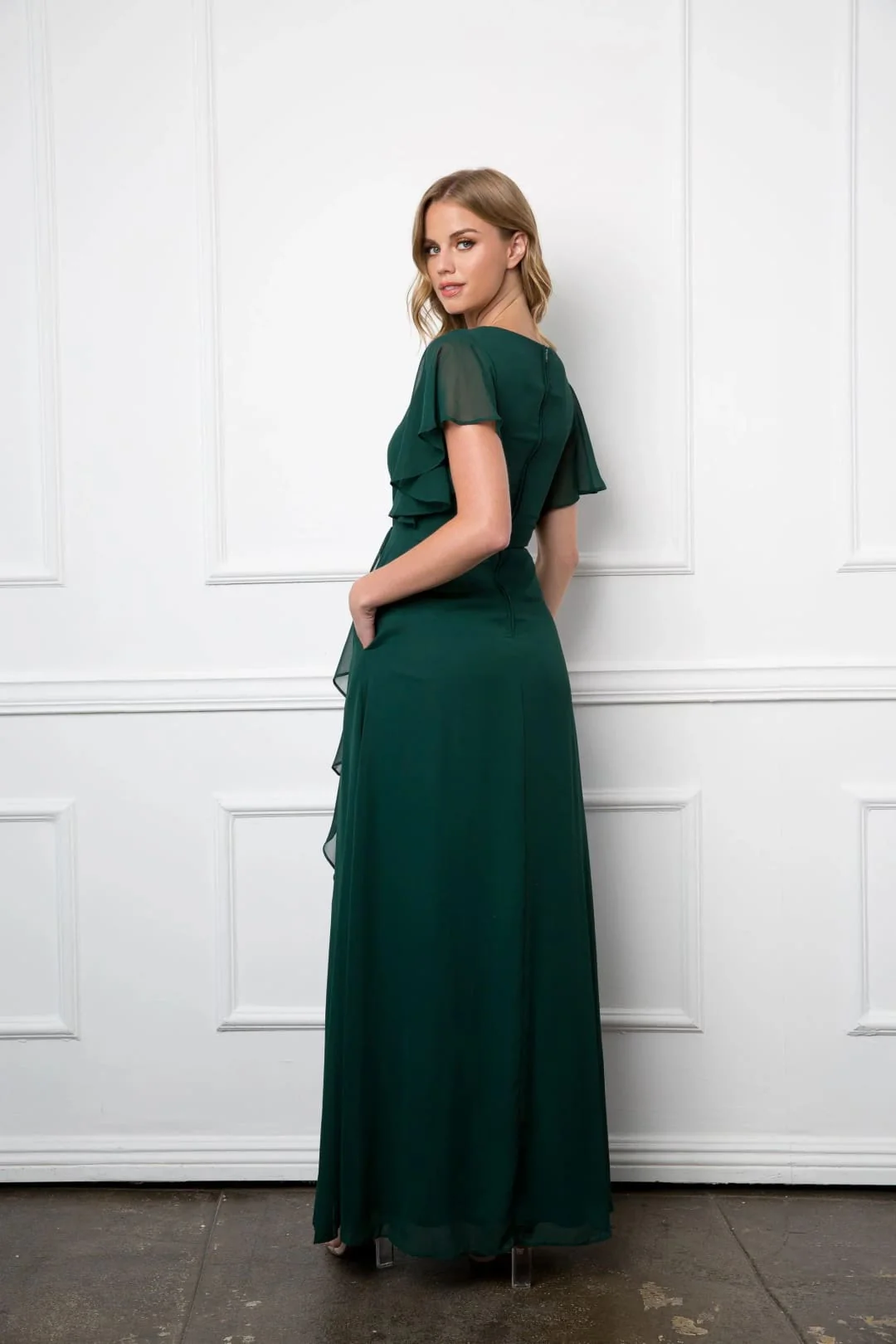 Eva USA 3442 Long Formal Ruffle Sleeve Chiffon Evening Dress - Image 8