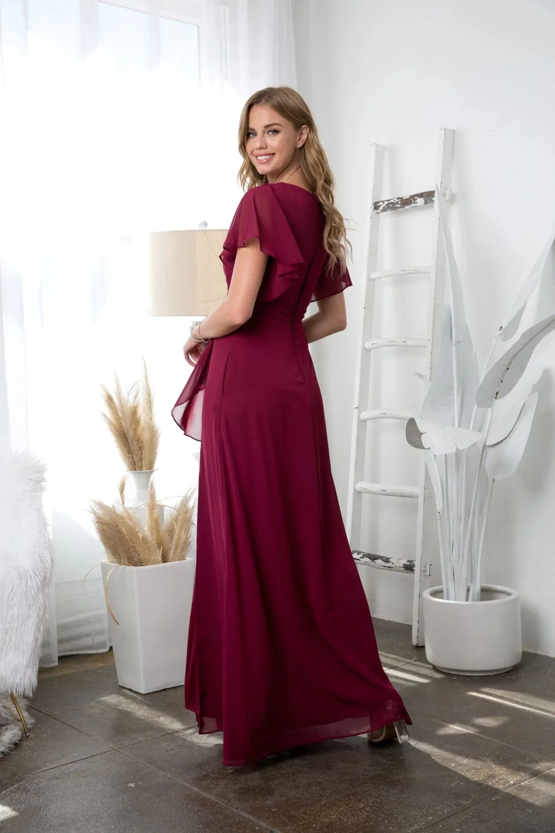 Eva USA 3442 Long Formal Ruffle Sleeve Chiffon Evening Dress - Image 9