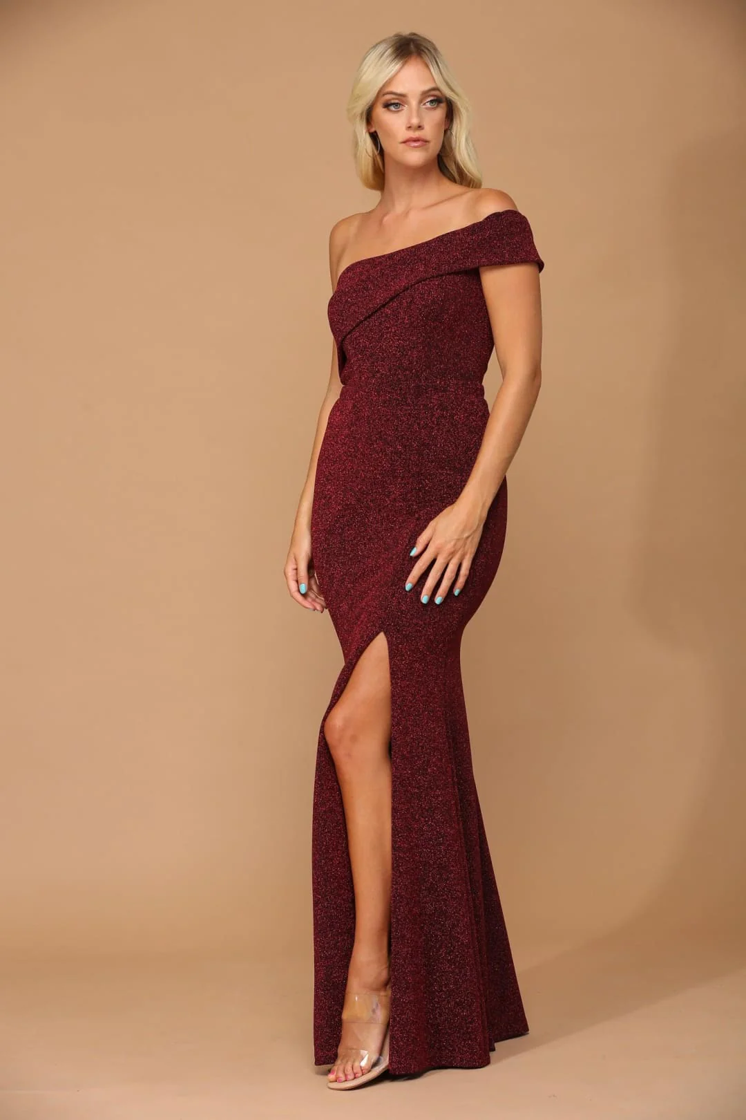 Eva USA 3445 Long One Shoulder Formal Metallic Prom Dress - Image 8