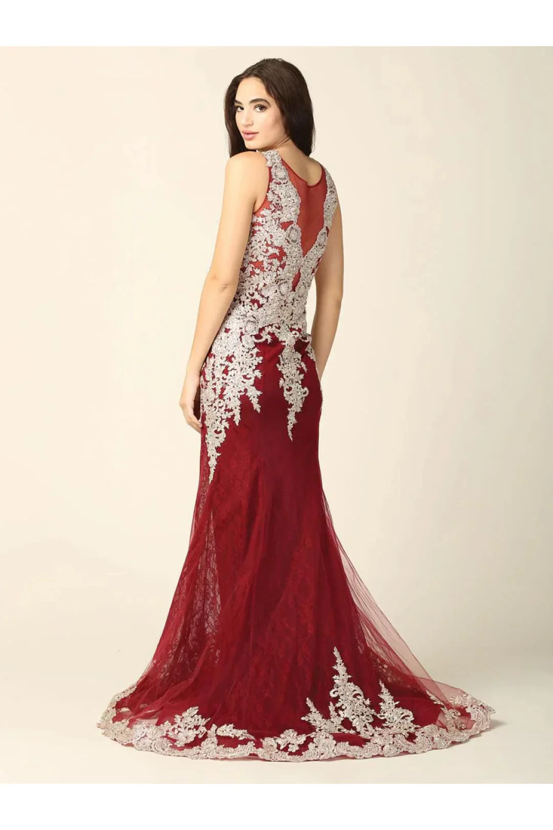 Eva USA 5135 Long Sleeveless Formal Mermaid Lace Prom Dress - Image 8