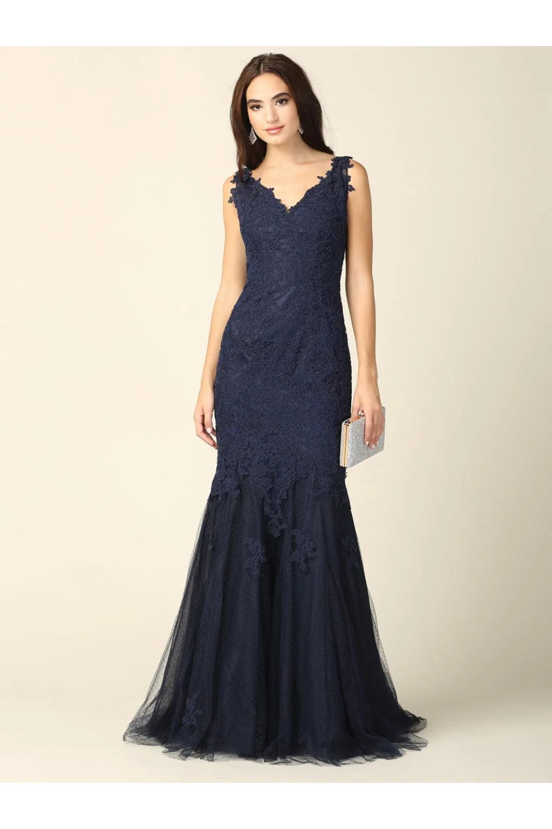 Eva USA 5162 Long Sleeveless Fitted Lace Dress