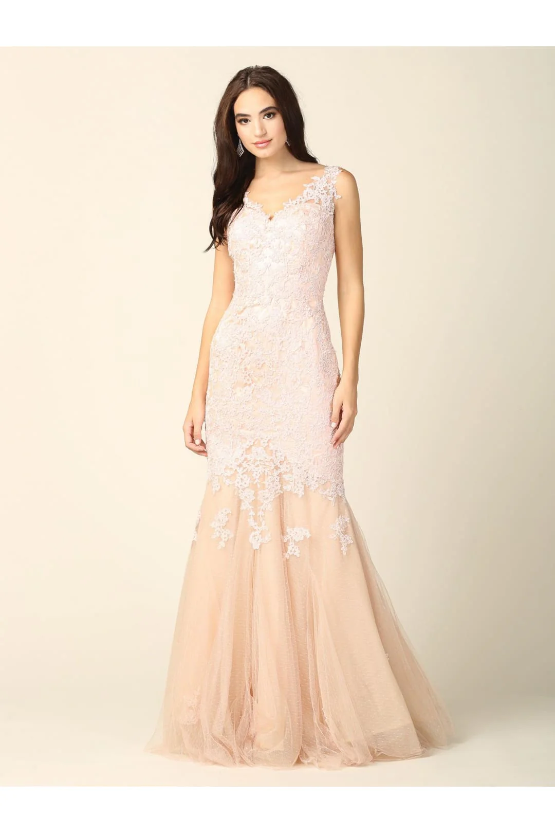 Eva USA 5162 Long Sleeveless Fitted Lace Dress - Image 2