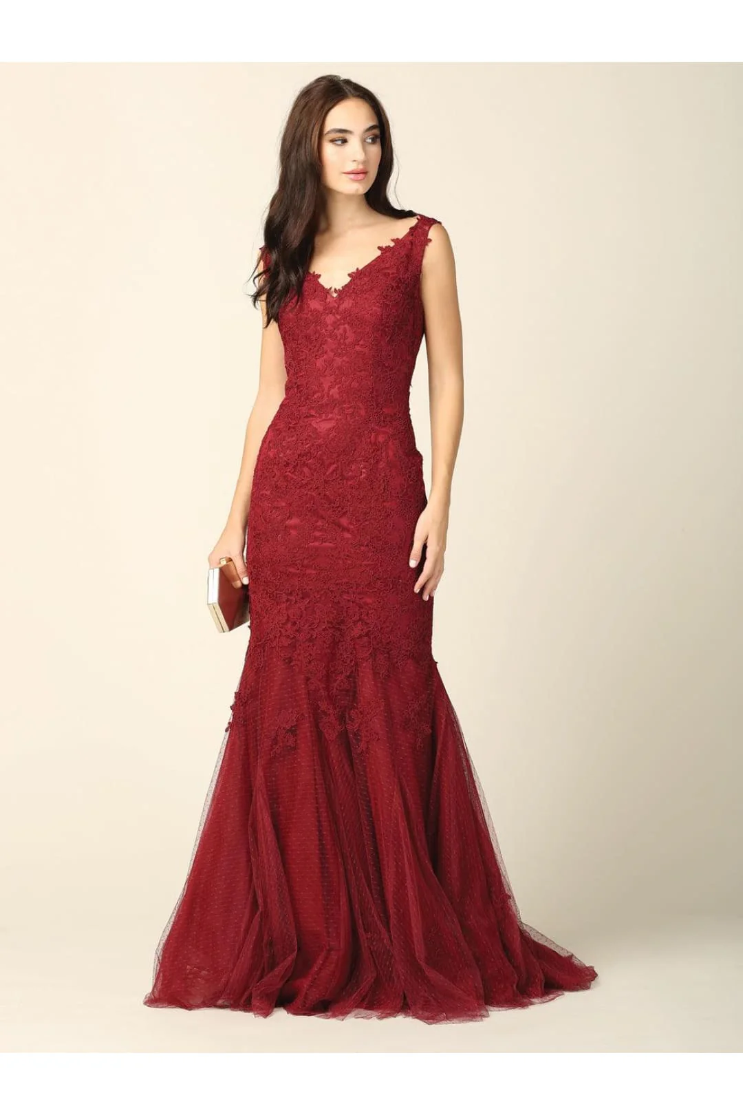 Eva USA 5162 Long Sleeveless Fitted Lace Dress - Image 3