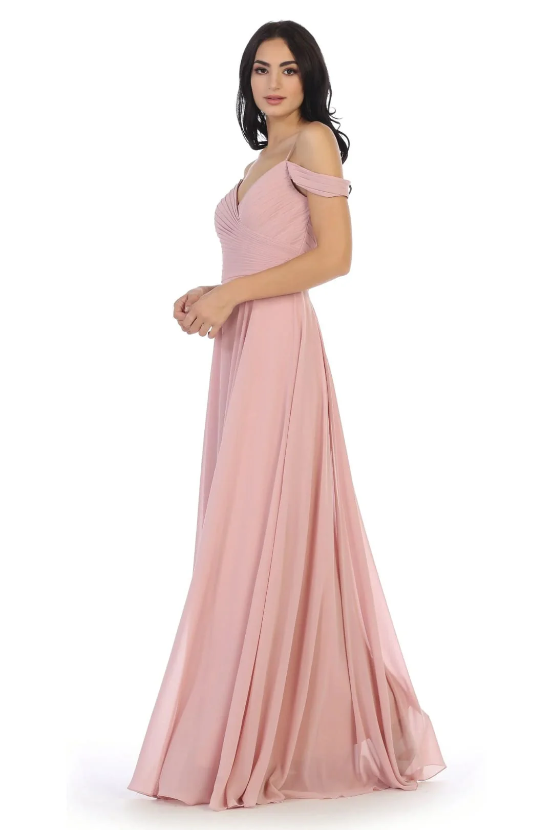 Eva USA 5183 Long Bridesmaids Pleated Off-Shoulder Chiffon Gown - Image 14