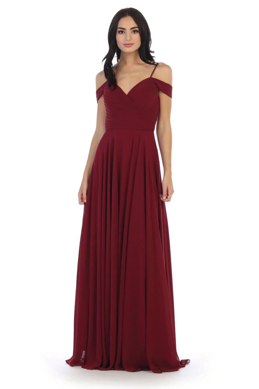 Eva USA 5183 Long Bridesmaids Pleated Off-Shoulder Chiffon Gown - Image 3