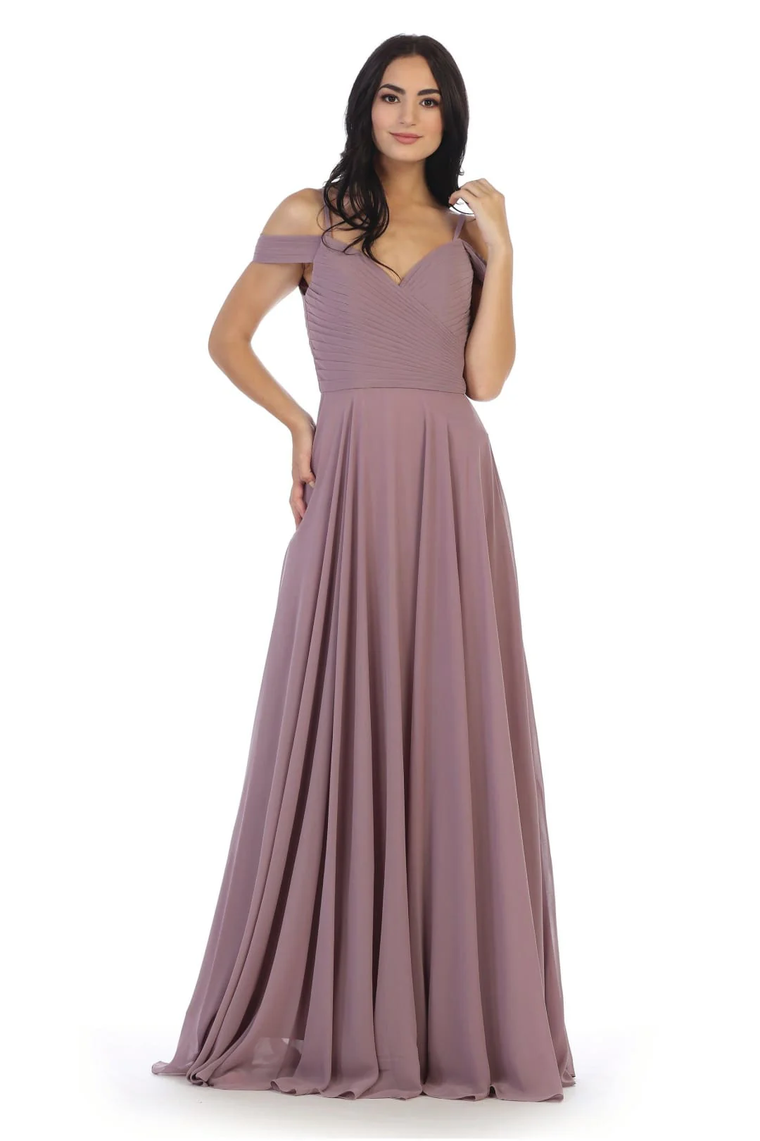 Eva USA 5183 Long Bridesmaids Pleated Off-Shoulder Chiffon Gown - Image 8