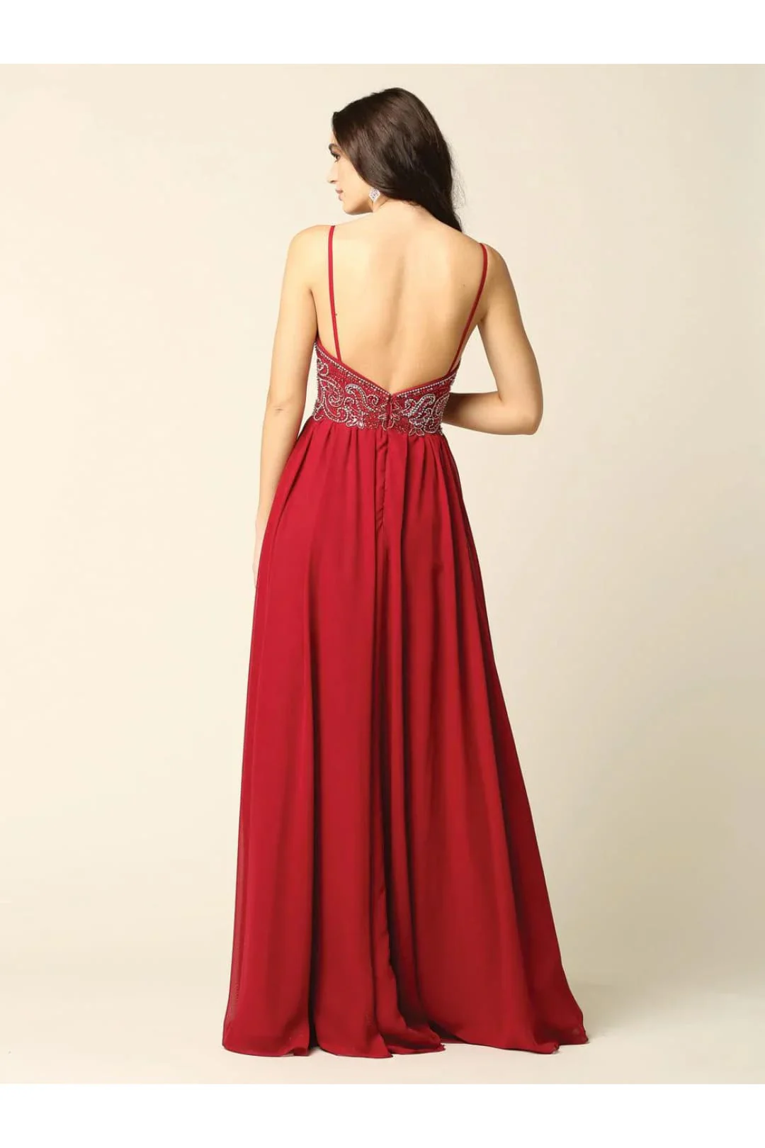 Eva USA 5213 Long Spaghetti Strap Beaded Formal Chiffon Dress - Image 6
