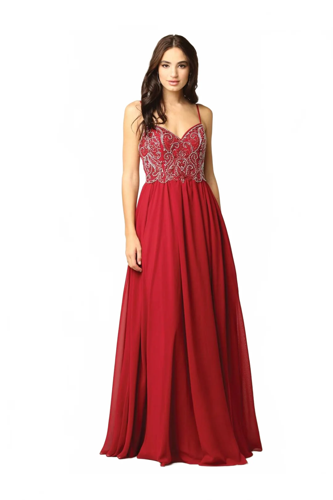 Eva USA 5213 Long Spaghetti Strap Beaded Formal Chiffon Dress - Image 7
