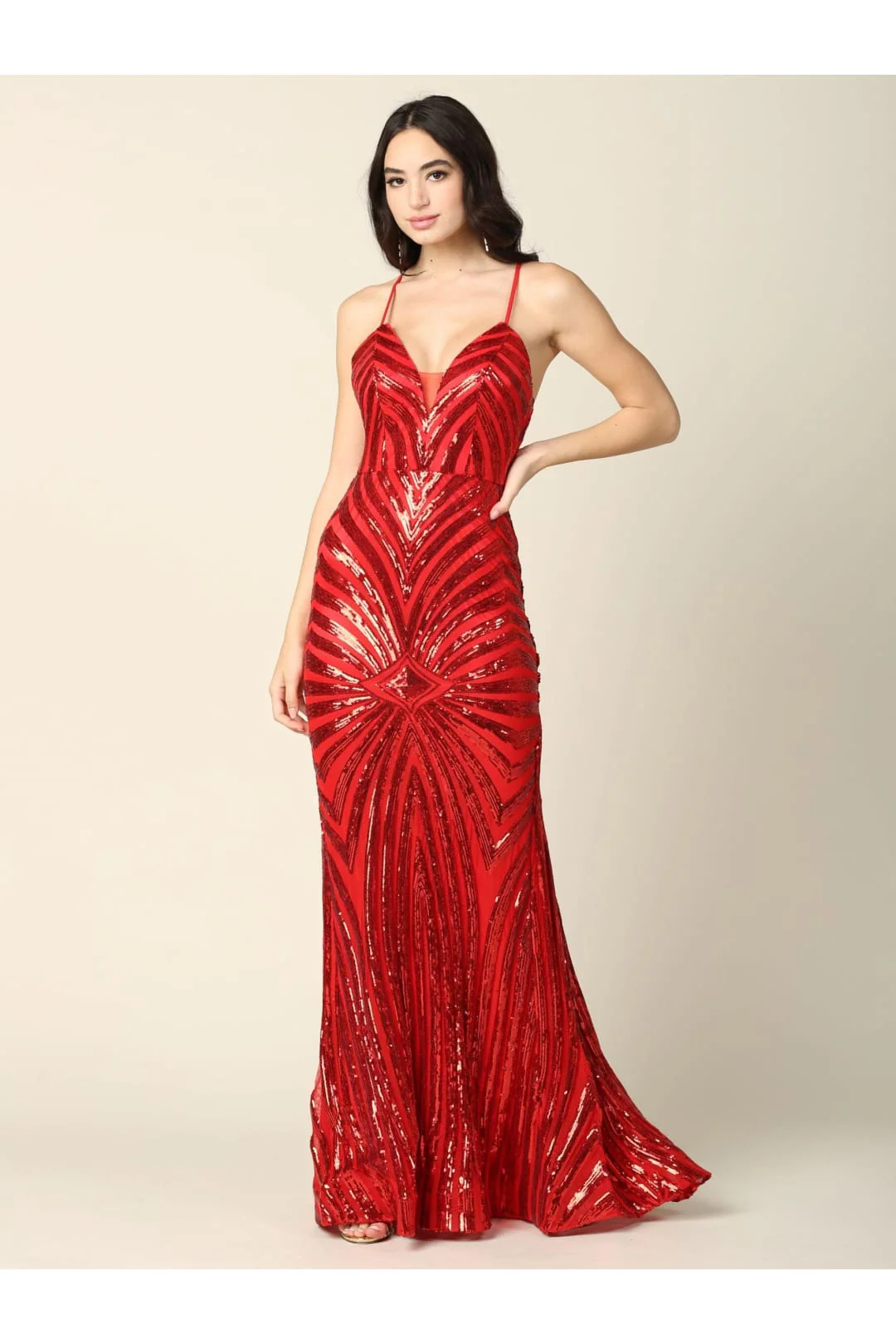 Eva USA 5228 Long Formal Spaghetti Strap Sequins Prom Dress - Image 3