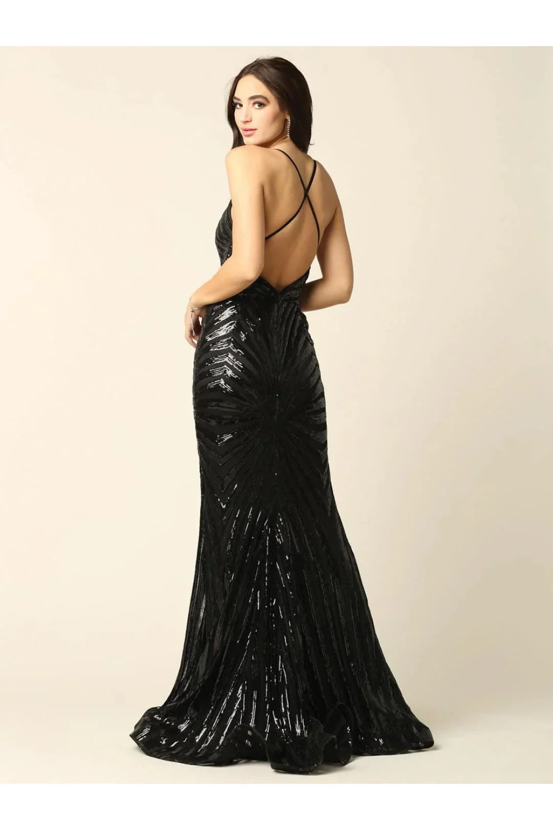 Eva USA 5228 Long Formal Spaghetti Strap Sequins Prom Dress - Image 6