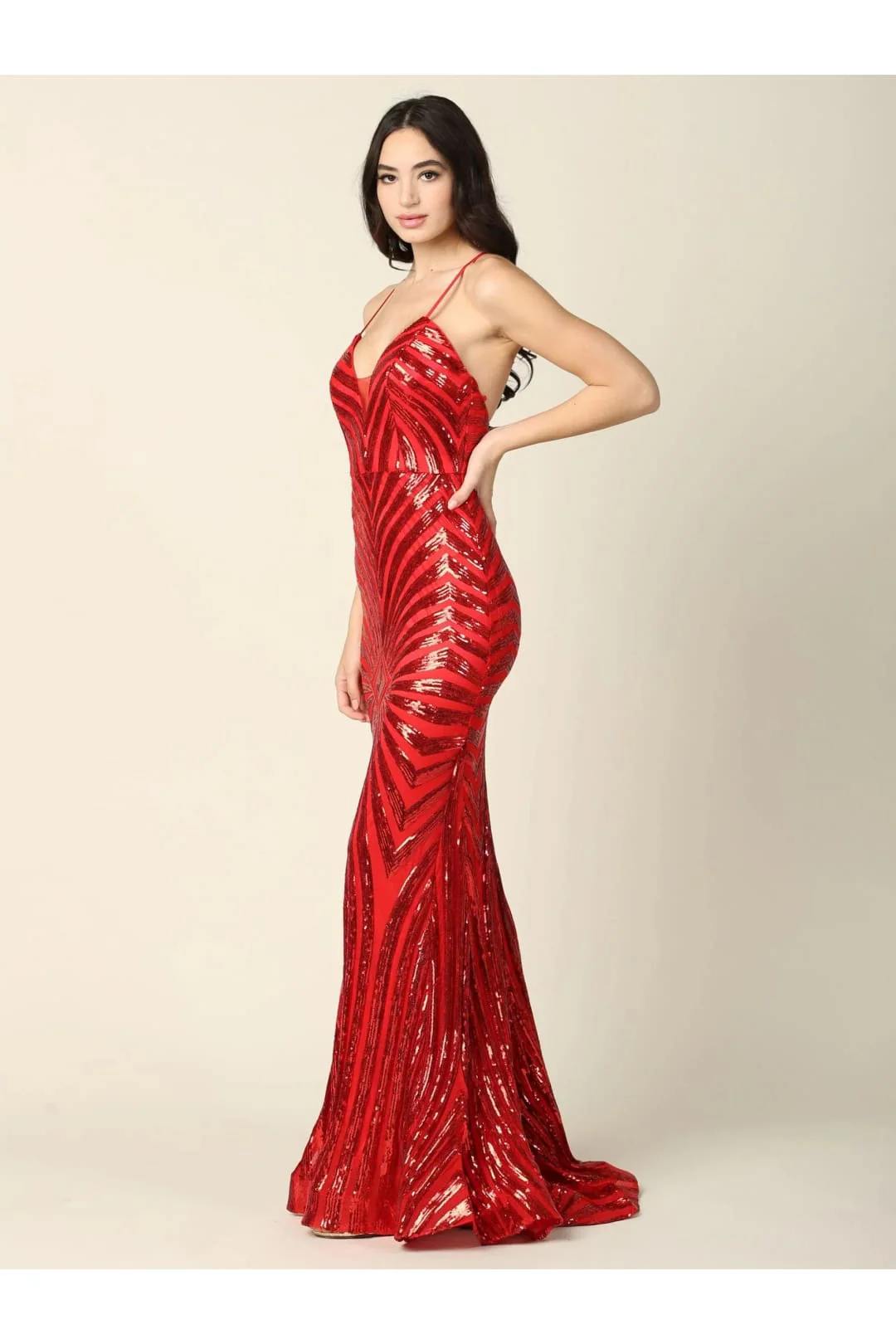 Eva USA 5228 Long Formal Spaghetti Strap Sequins Prom Dress - Image 7
