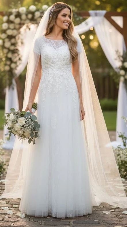 Eva USA 5261 Off-White Sequin Detailed A-Line Wedding Gown - Image 3