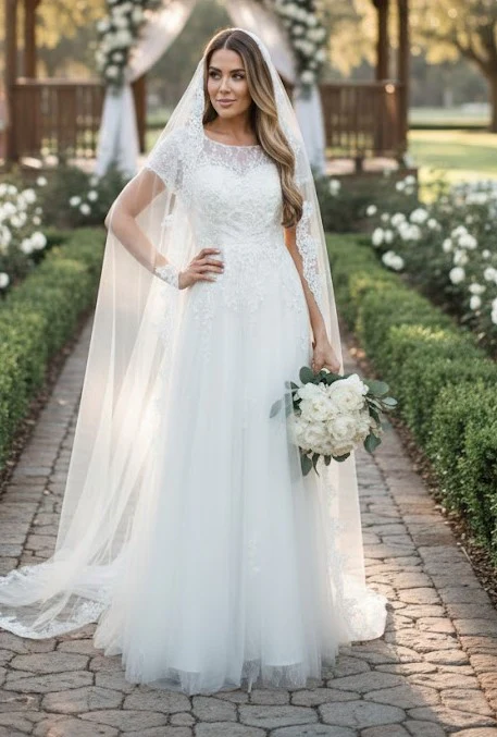 Eva USA 5261 Off-White Sequin Detailed A-Line Wedding Gown - Image 4