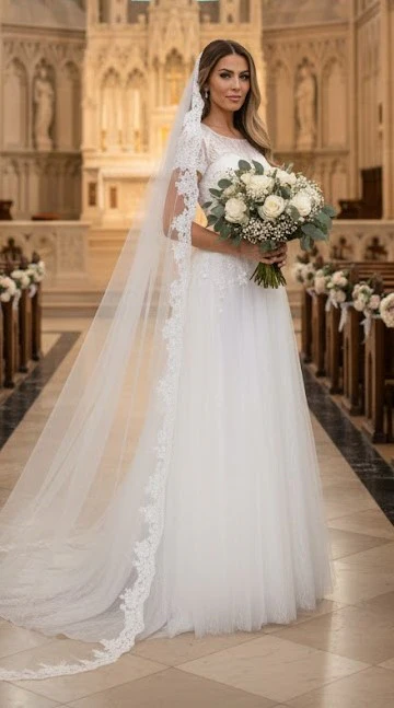Eva USA 5261 Off-White Sequin Detailed A-Line Wedding Gown - Image 5