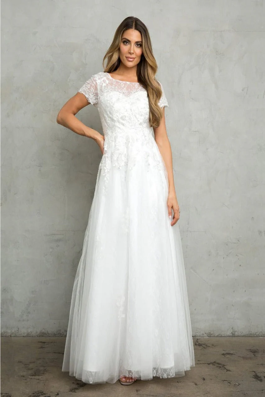 Eva USA 5261 Off-White Sequin Detailed A-Line Wedding Gown - Image 6