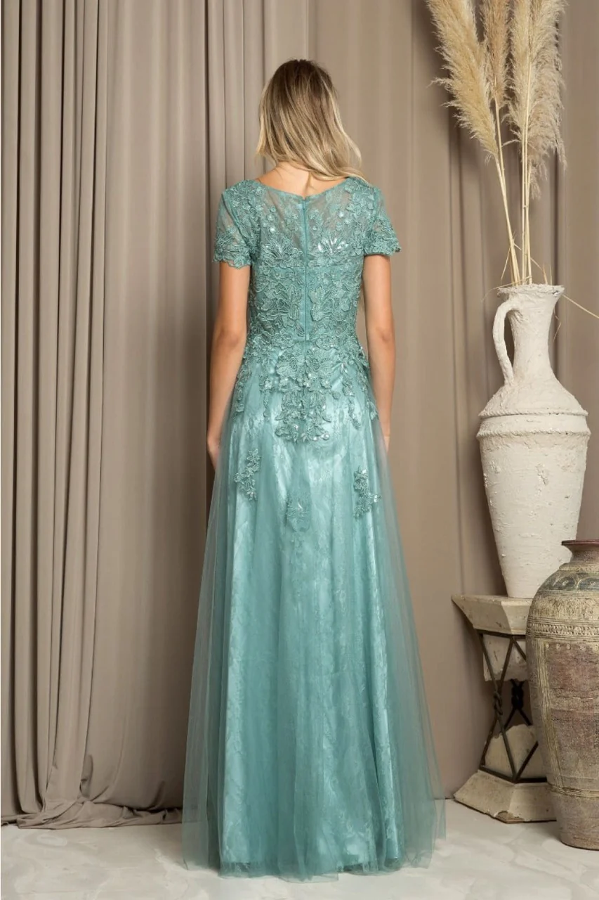 Eva USA 5261 Off-White Sequin Detailed A-Line Wedding Gown - Image 7