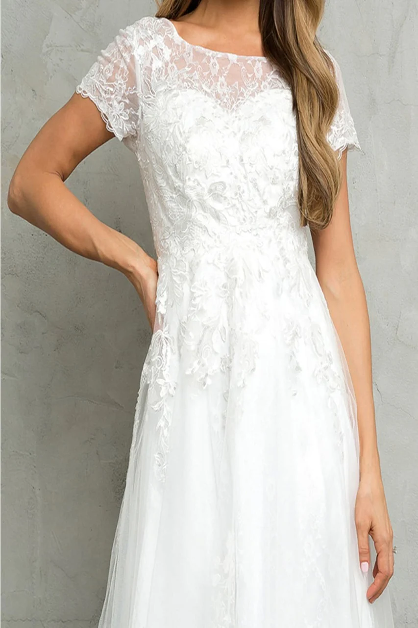 Eva USA 5261 Off-White Sequin Detailed A-Line Wedding Gown - Image 8