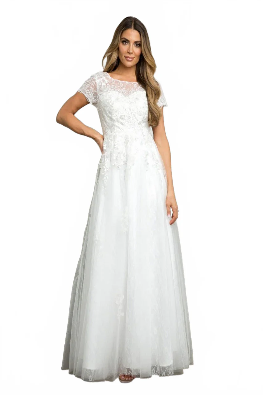 Eva USA 5261 Off-White Sequin Detailed A-Line Wedding Gown - Image 9